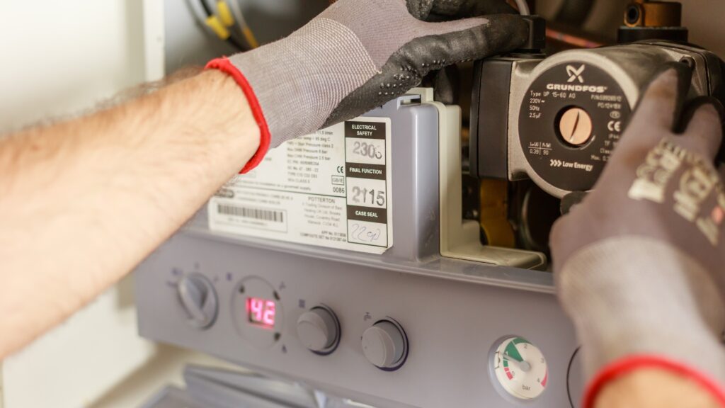 Close-up of plumber's gloves