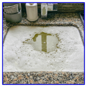 Clogged kitchen sink full of water